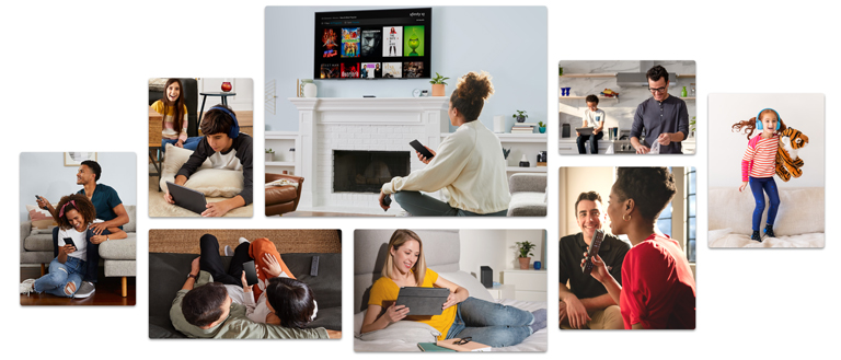 Collage of people on devices